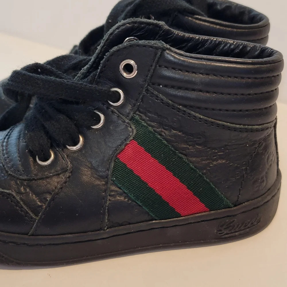 Gucci boots boys monogram web coda sneaker in black size 22